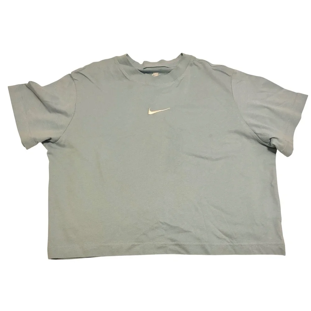 Nike Tee Loose Fit Cropped T-Shirt Blue Gray Short Sleeve Size M
